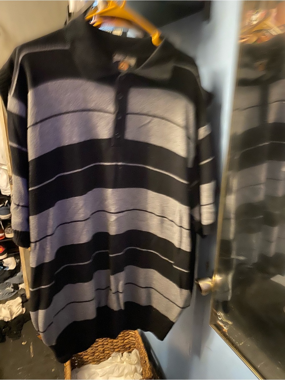 Men's Striped Polo Shirt in Black and Gray